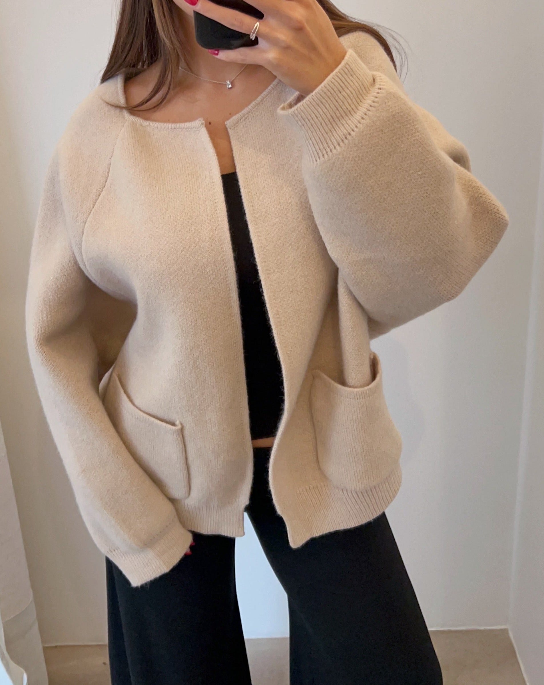 Knitted open front jacket