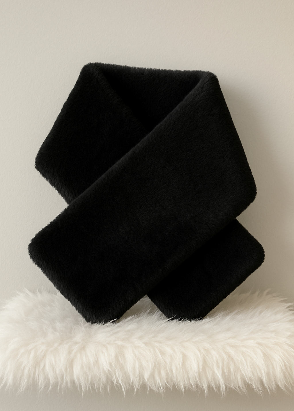 Black scarf on a white fluffy surface
