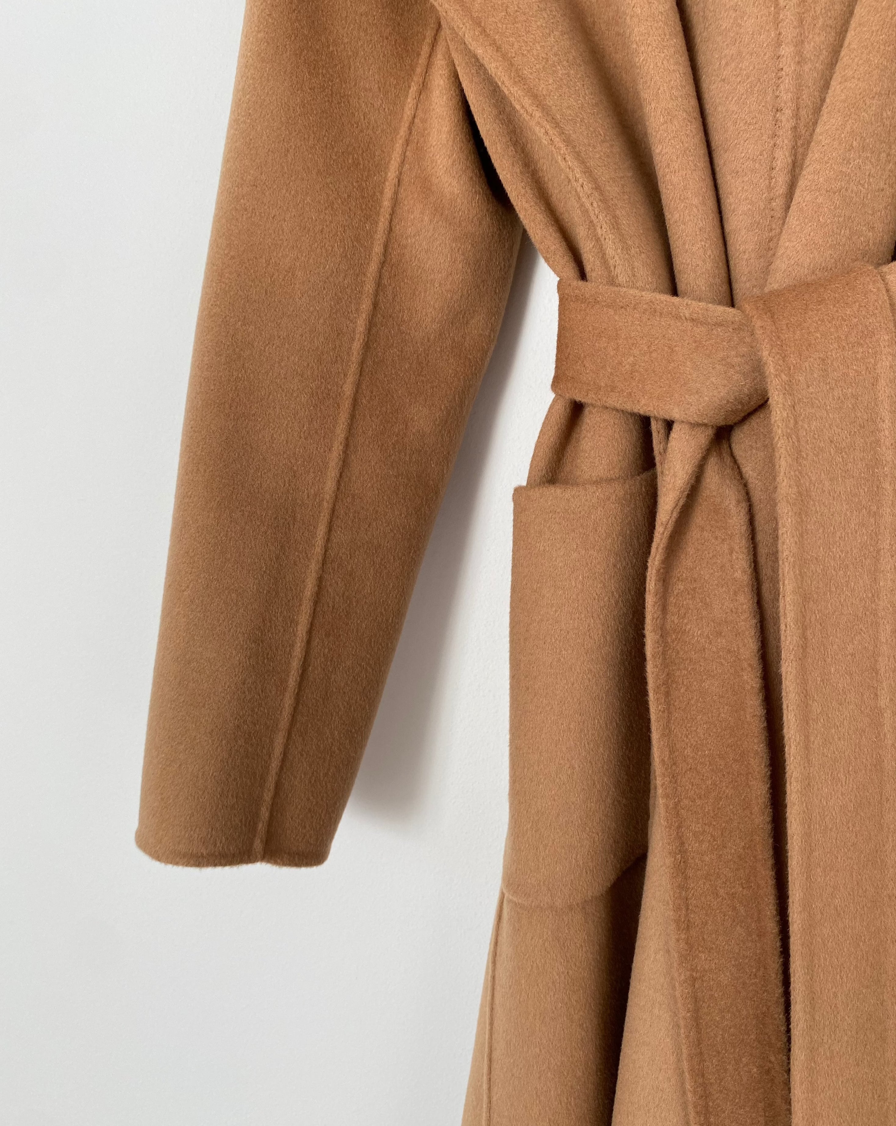 Camel belted wool sales coat