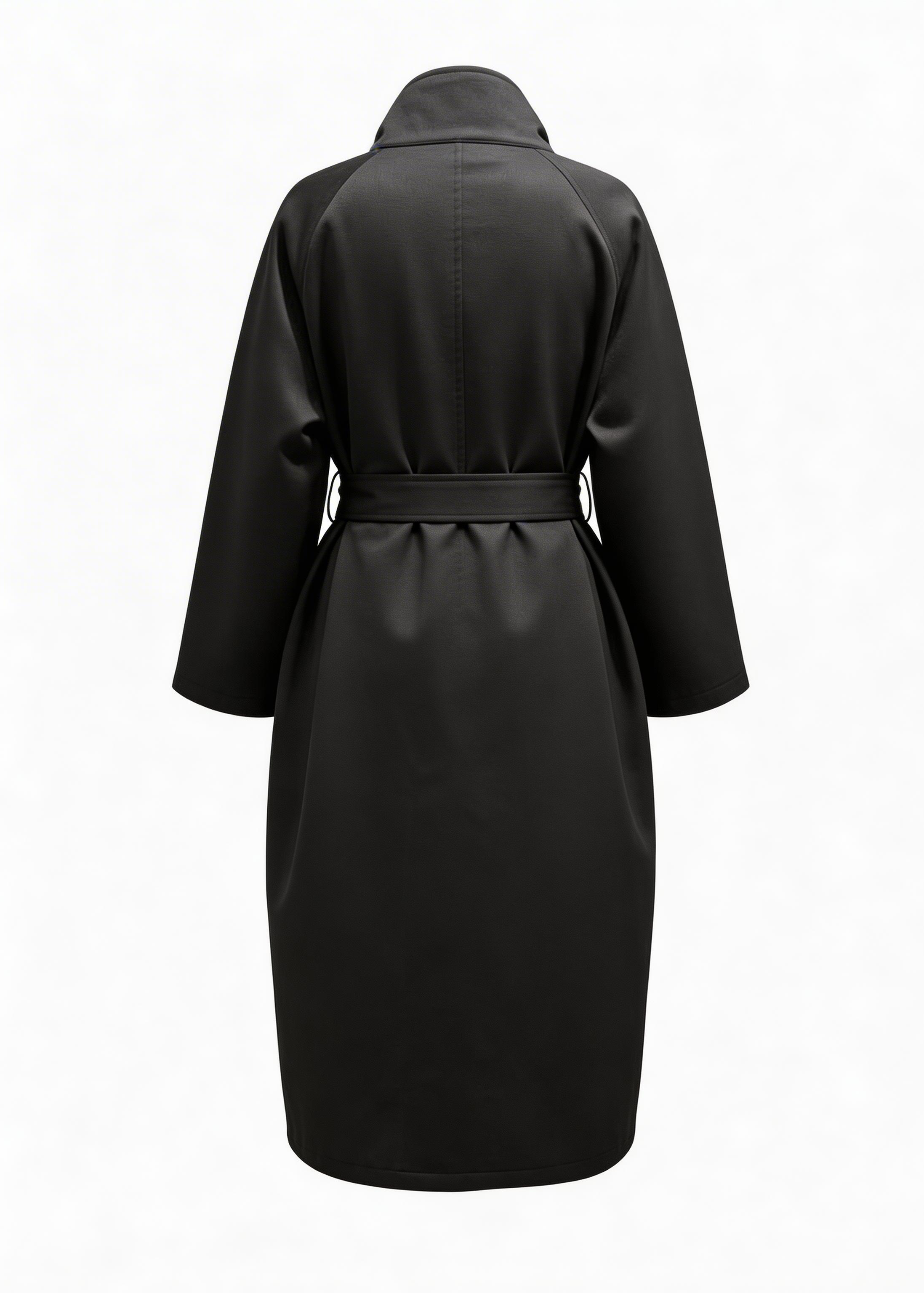Black trench coat on a white background