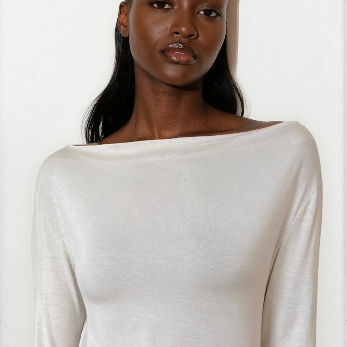 Boat-neck Slit One-piece Mサイズ Bamboo slit boat neck - Dusk