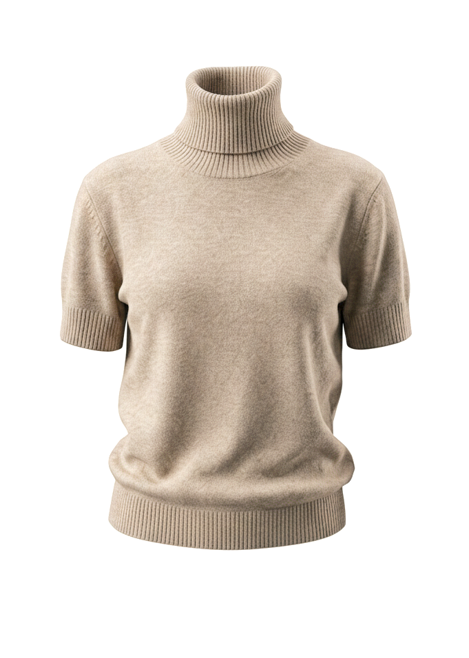 Beige turtleneck sweater on a white background
